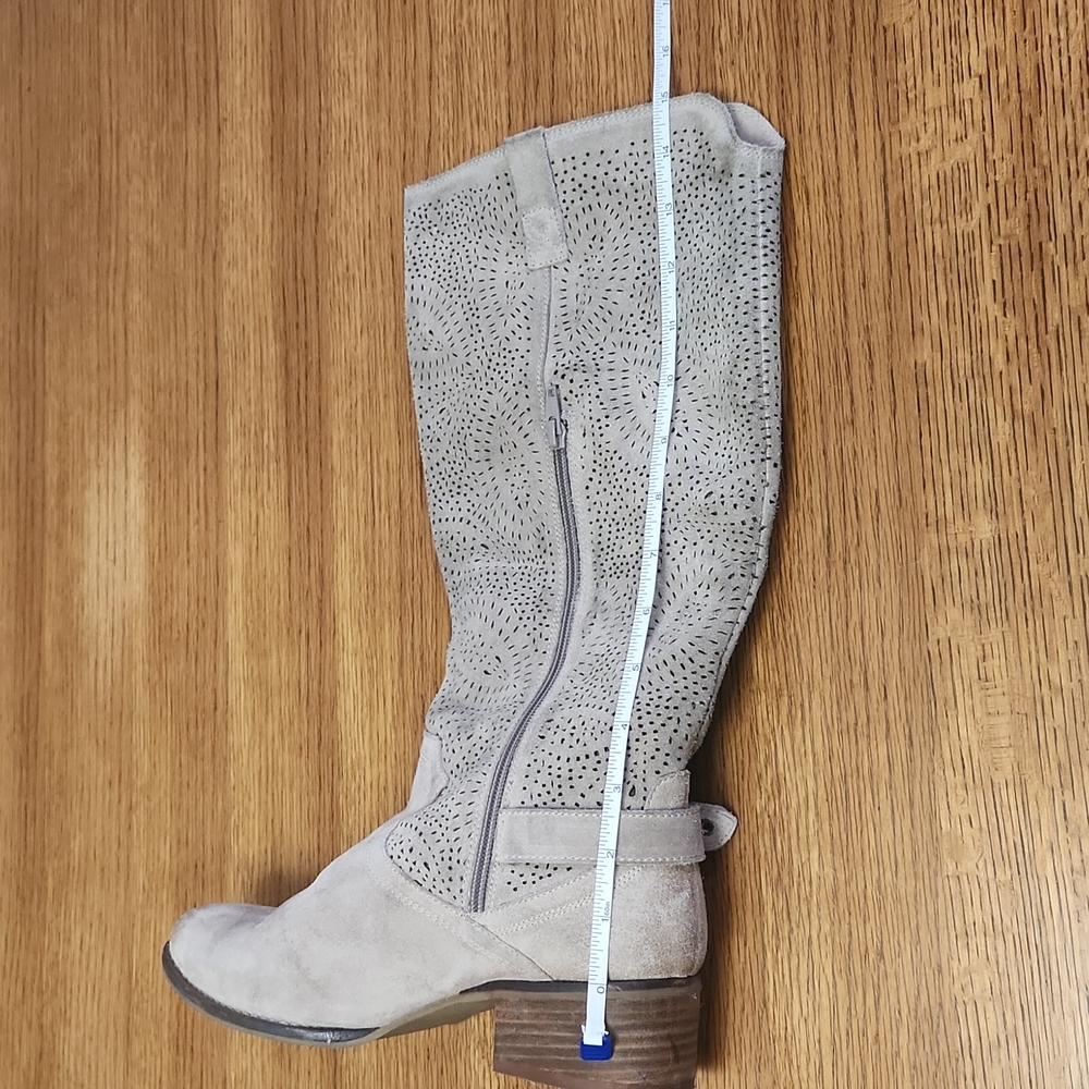 Naughty Monkey 'Ziba' Laser Cut Suede Leather Knee High Boots in Taupe - Picture 9 of 9